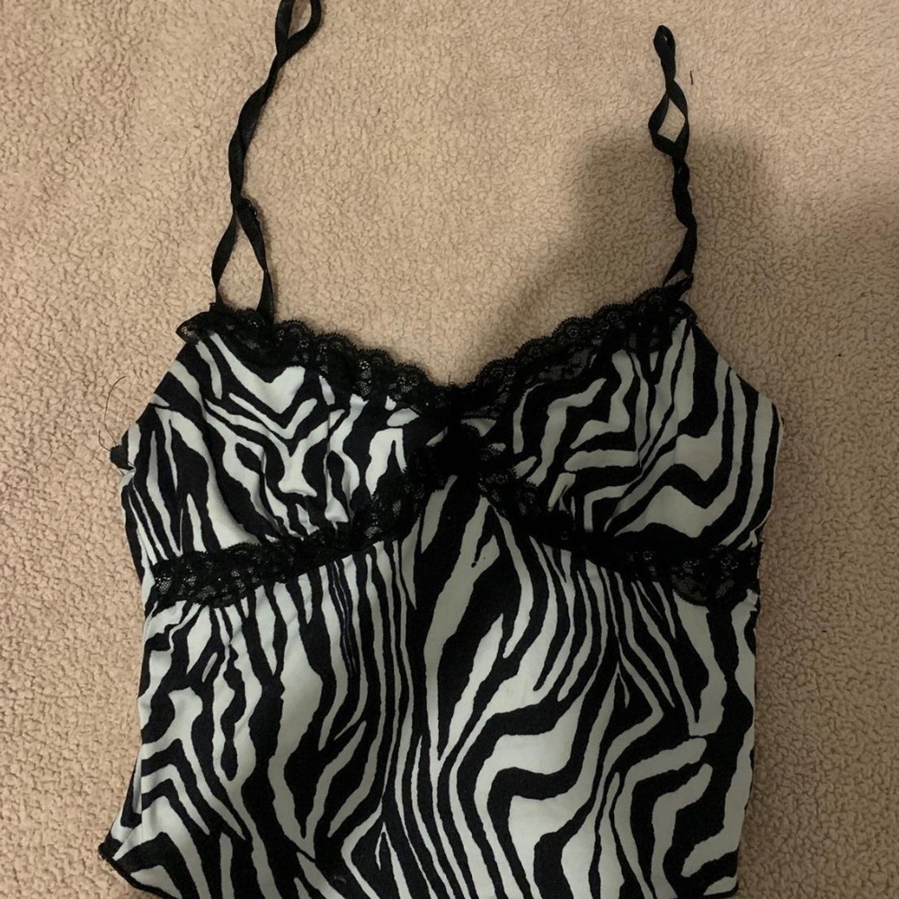 zebra spaghetti-strap cami/tank top